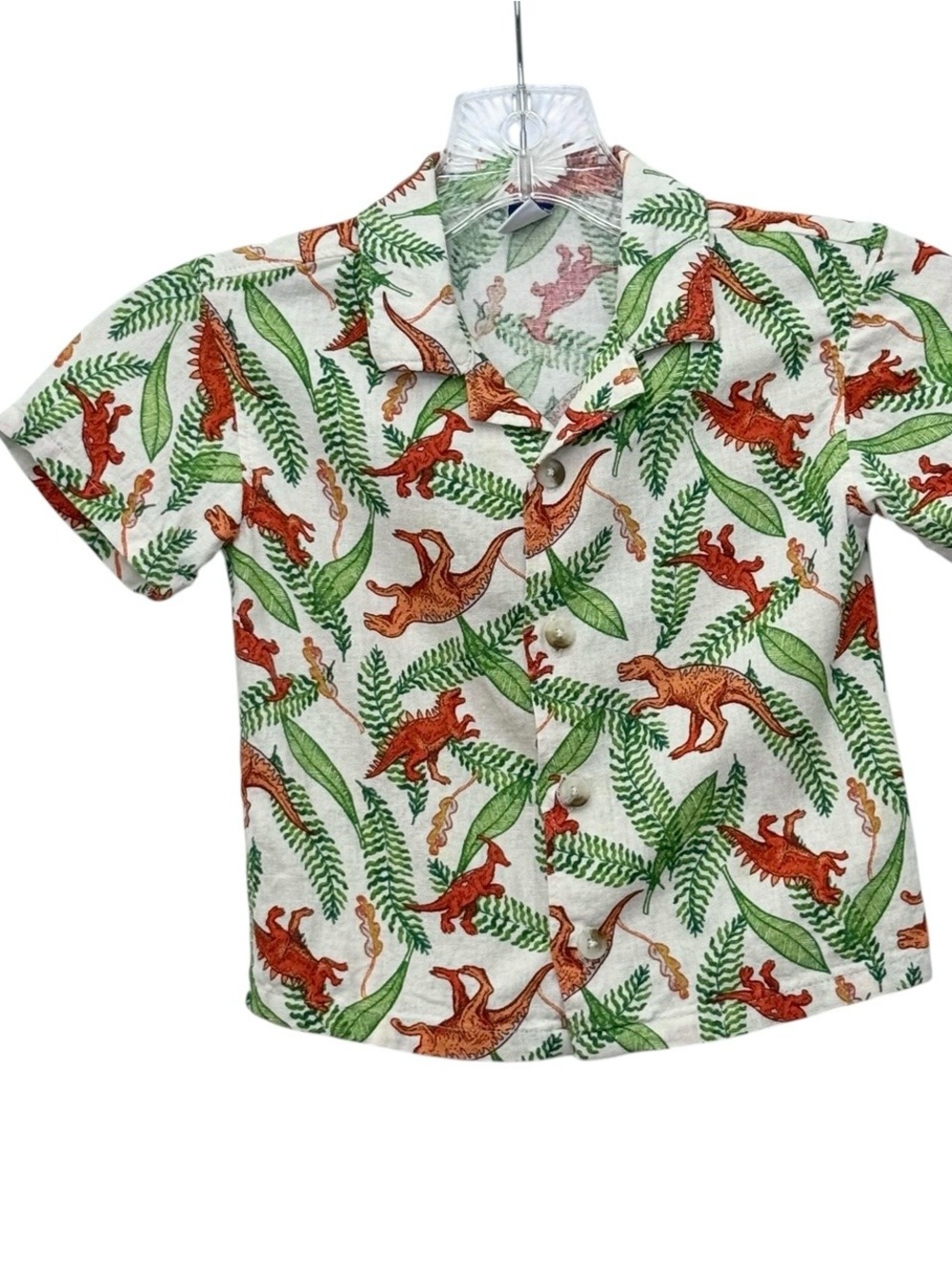 Old navy Dinosaur Print Hawaiian Shirt, Short Sleeve Button-Up boys size 18/24 M